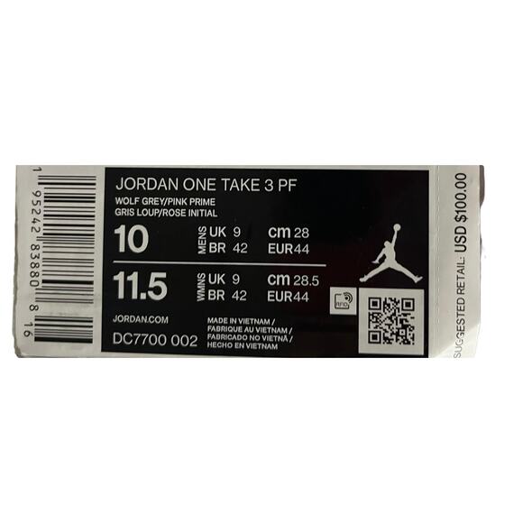 Jordan One Take 3 PF Size 10 Mens, Women 11.5 NWT. Box included- lid missing. - Picture 11 of 13